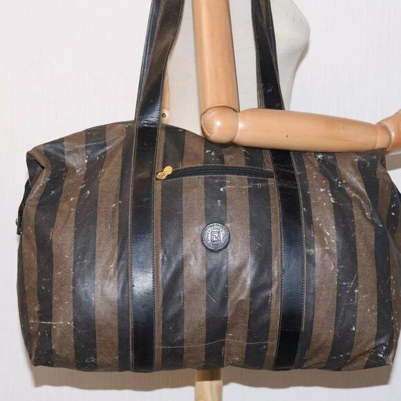 FENDI Pecan Boston Bag Brown Black Auth - Picture 1 of 15